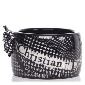 AUTH VTG Christian Dior LadyD Houndstooth Logo Tweed Crystal Bangle Bracelet